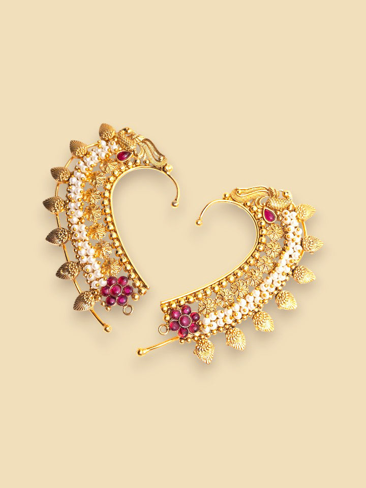 Floral Peacock Gold-Plated Ear Cuffs