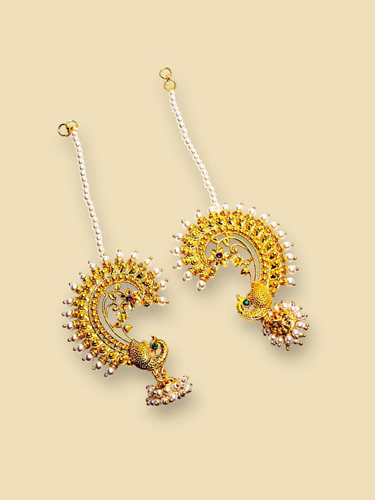 Peacock Blossom Gold-Plated Ear Cuffs