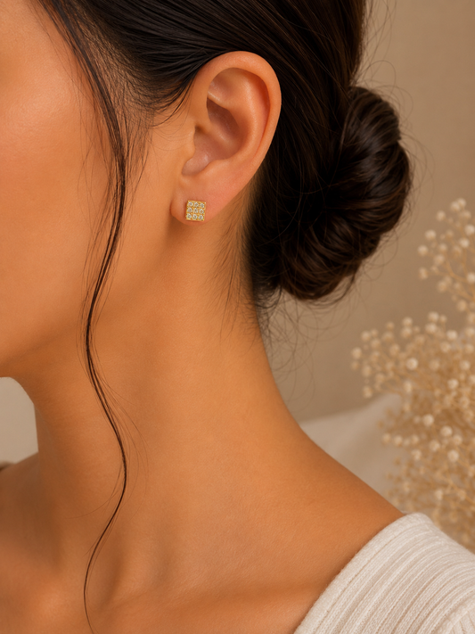 Diamond Pavé Square Ball Back Stud Earrings