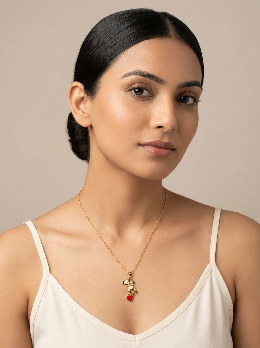 Teddy Bear Heart Pendant Necklace
