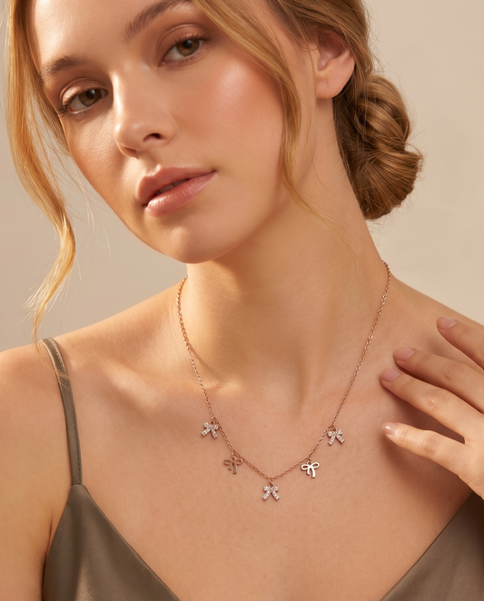 Crystal Bow Charm Necklace