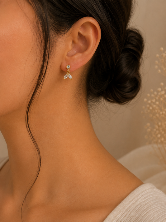 Crystal Leaf Ball Back Drop Earrings