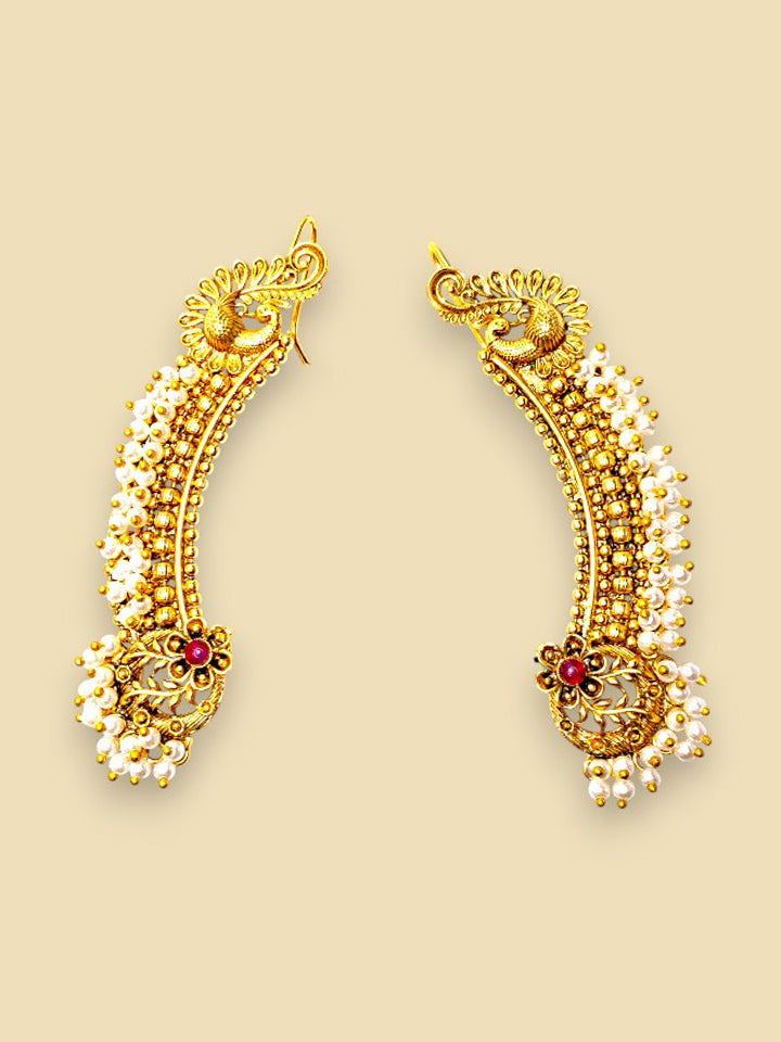 Peacock Pearl Gold-Plated Ear Cuffs