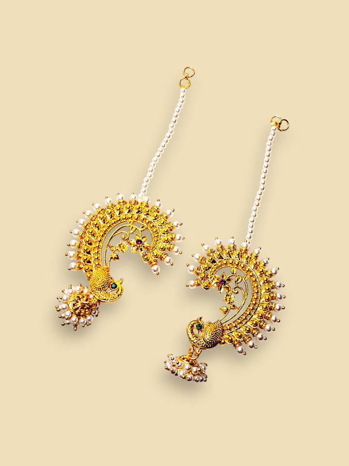 Peacock Blossom Gold-Plated Ear Cuffs