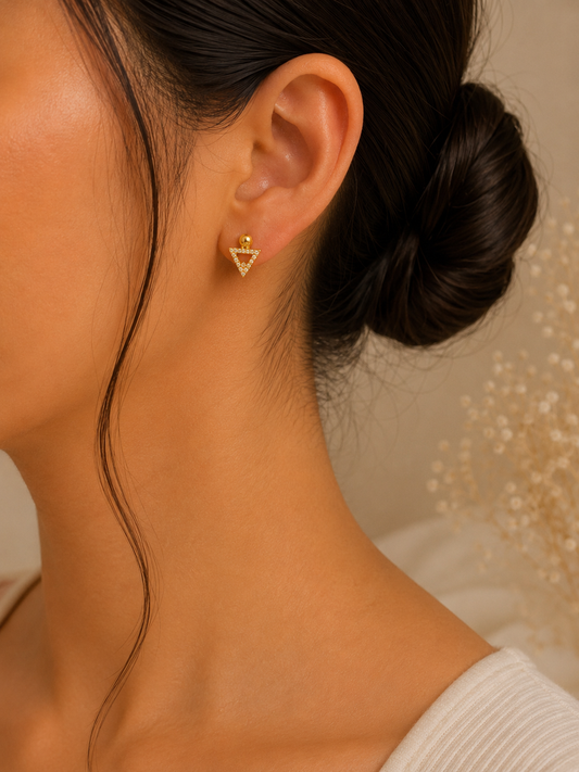 Crystal Triangle Ball Back Stud Earrings