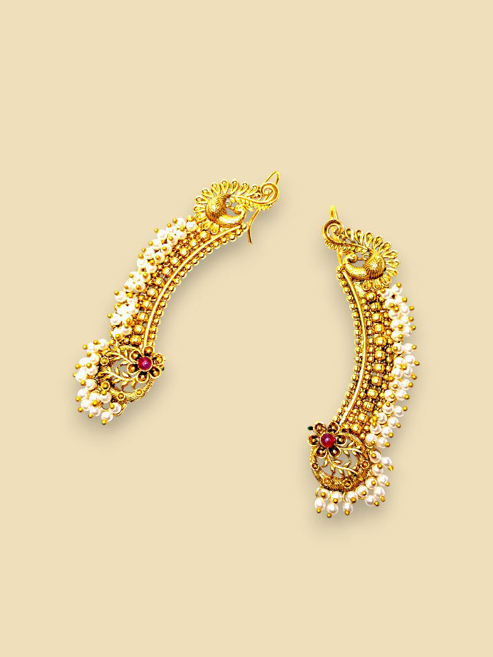 Peacock Elegance Gold-Plated Ear Cuffs