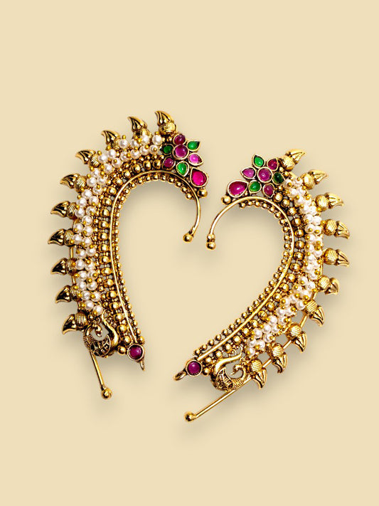 Royal Peacock Pearl Ear Cuffs