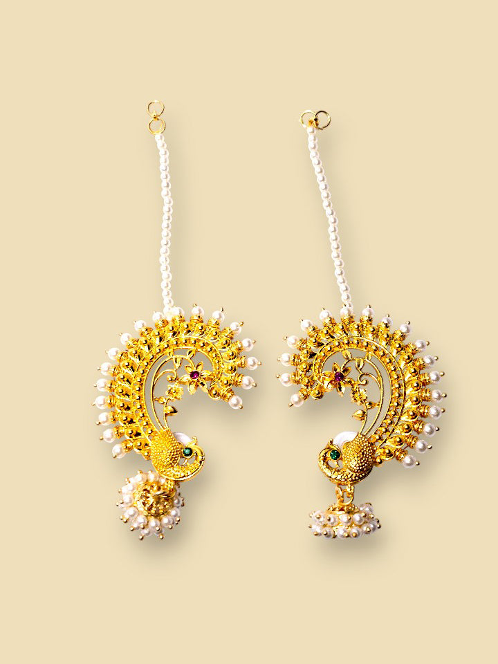 Peacock Blossom Gold-Plated Ear Cuffs