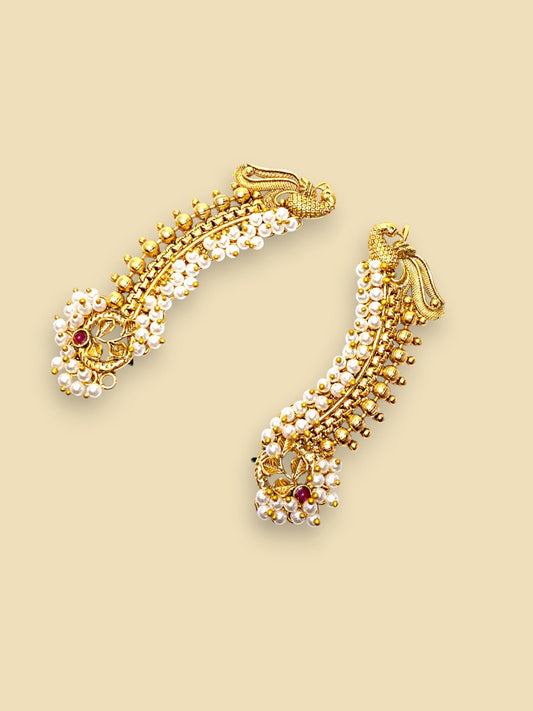 Peacock Pearl Gold-Plated Ear Cuffs