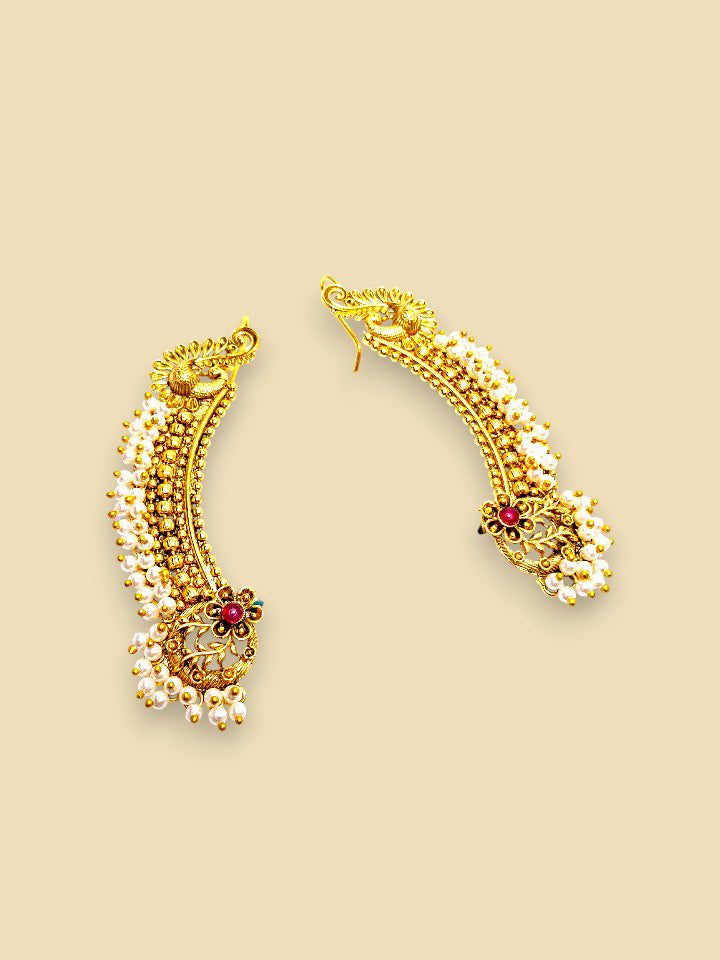 Peacock Elegance Gold-Plated Ear Cuffs