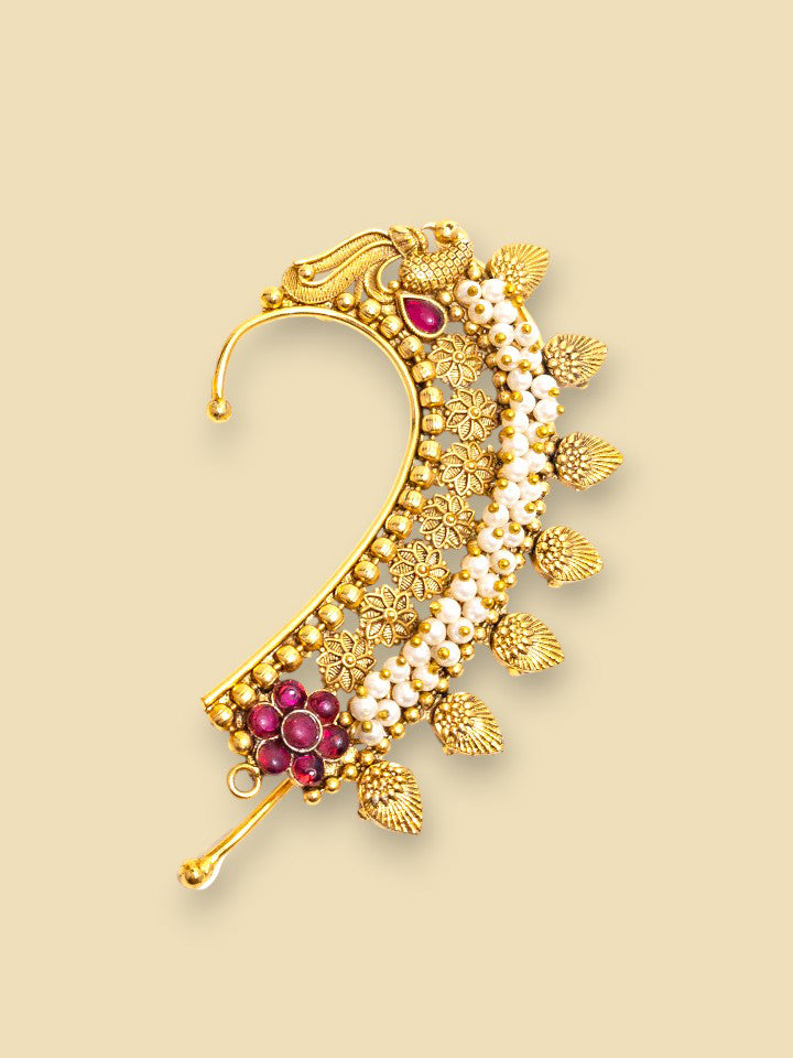 Floral Peacock Gold-Plated Ear Cuffs