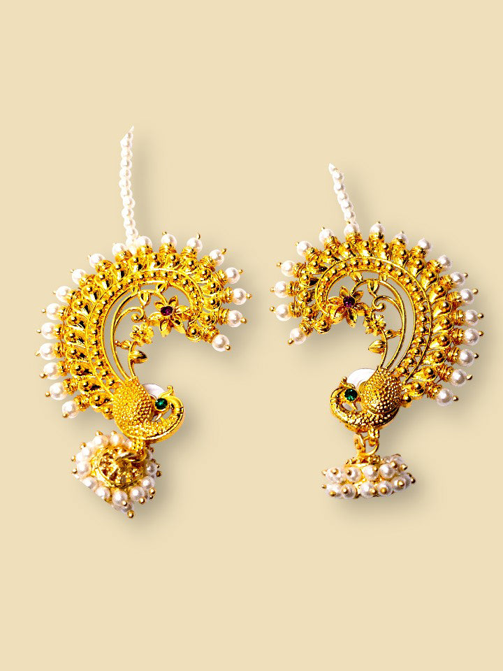 Peacock Blossom Gold-Plated Ear Cuffs