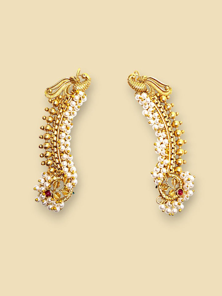 Peacock Pearl Gold-Plated Ear Cuffs