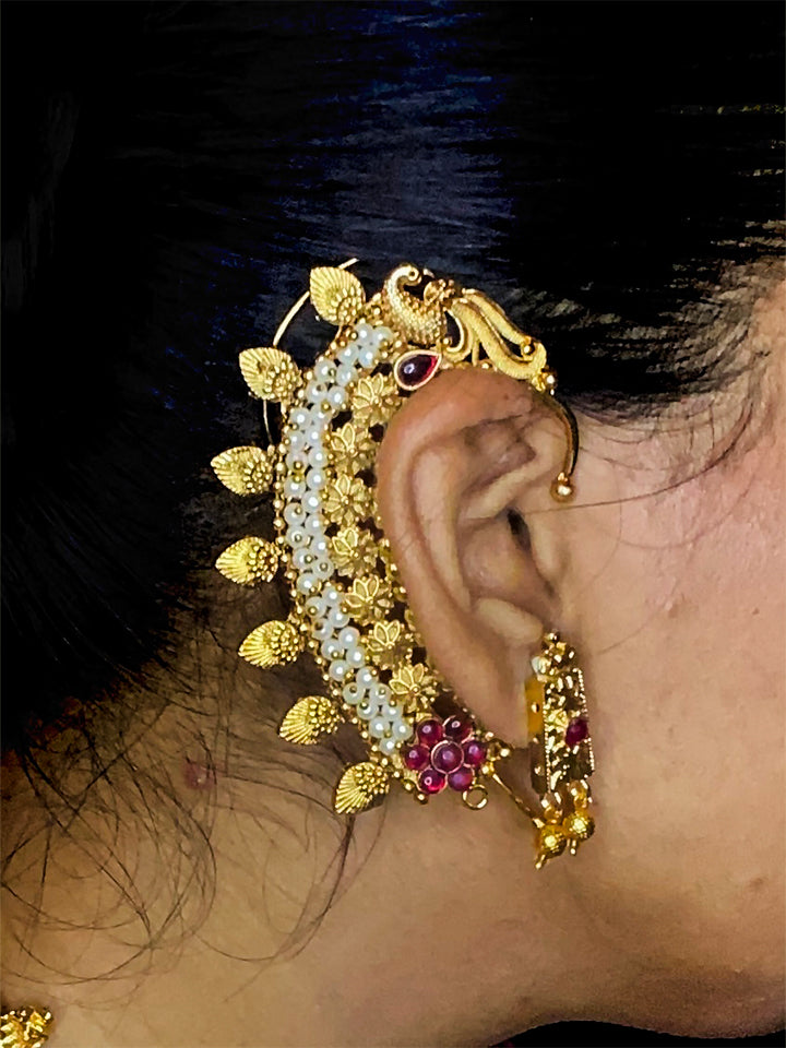 Floral Peacock Gold-Plated Ear Cuffs