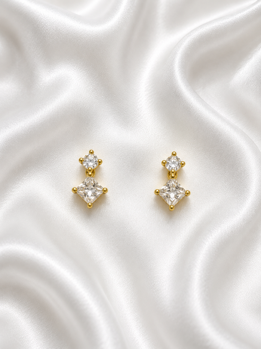 Crystal Geometric Ball Back Drop Earrings