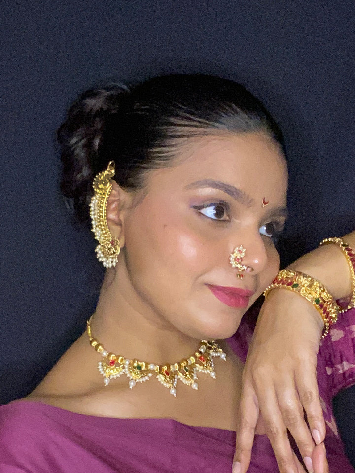 Peacock Pearl Gold-Plated Ear Cuffs