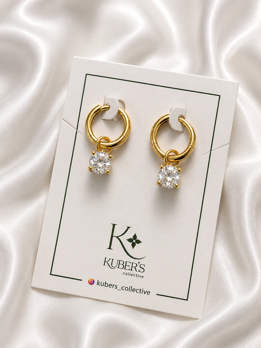 Crystal Solitaire Dangler Hoop Earrings