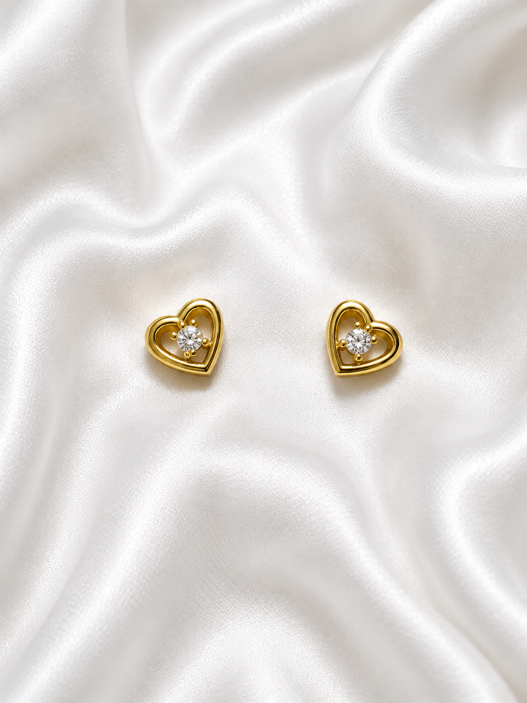 Heart CZ Ball Back Stud Earrings