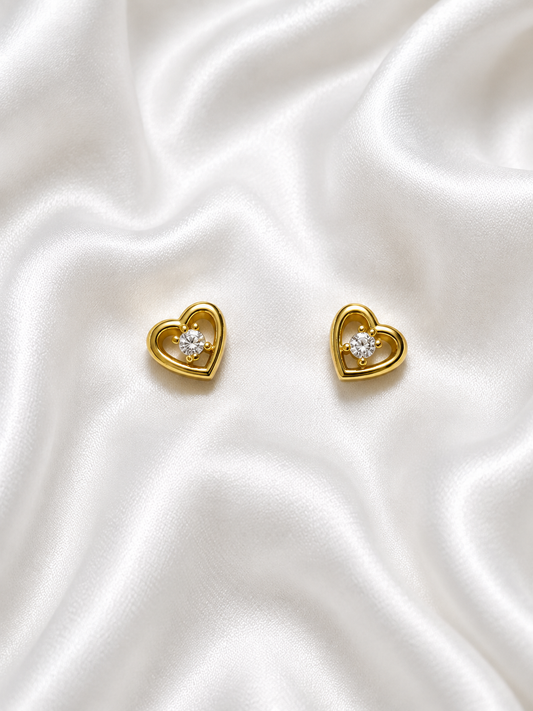 Heart CZ Ball Back Stud Earrings