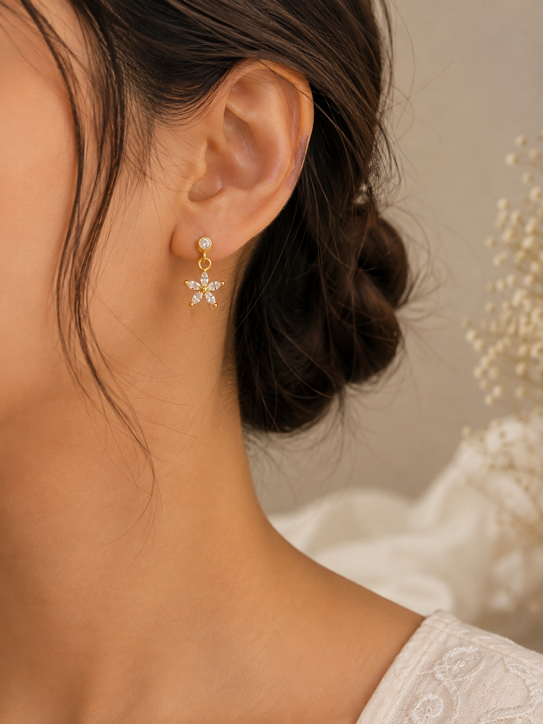 Crystal Floral Ball Back Drop Earrings