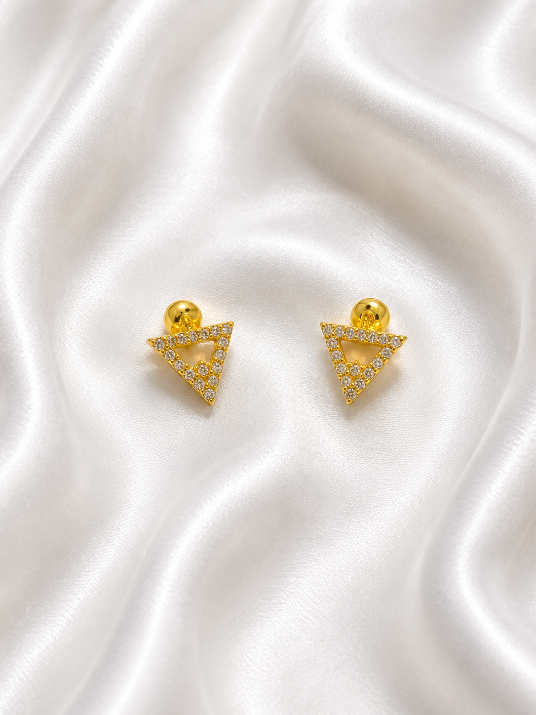 Crystal Triangle Ball Back Stud Earrings