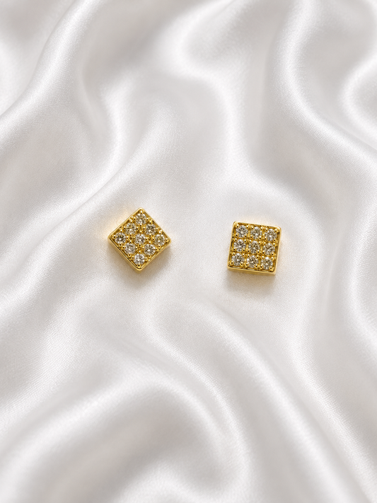 Diamond Pavé Square Ball Back Stud Earrings