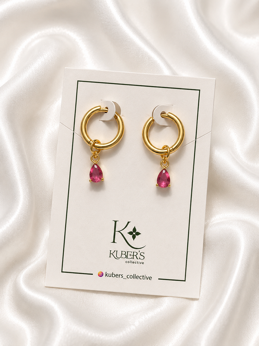 Pink Teardrop Dangler Hoop Earrings