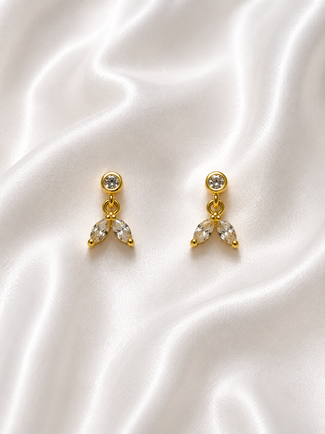 Crystal Leaf Ball Back Drop Earrings