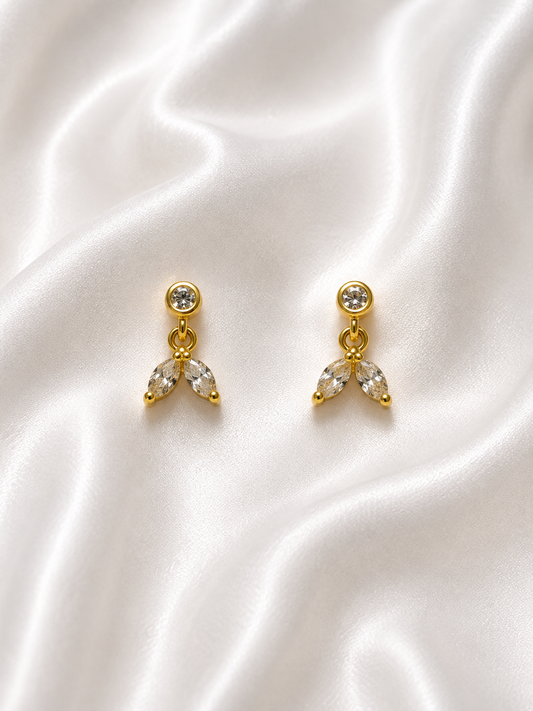Crystal Leaf Ball Back Drop Earrings