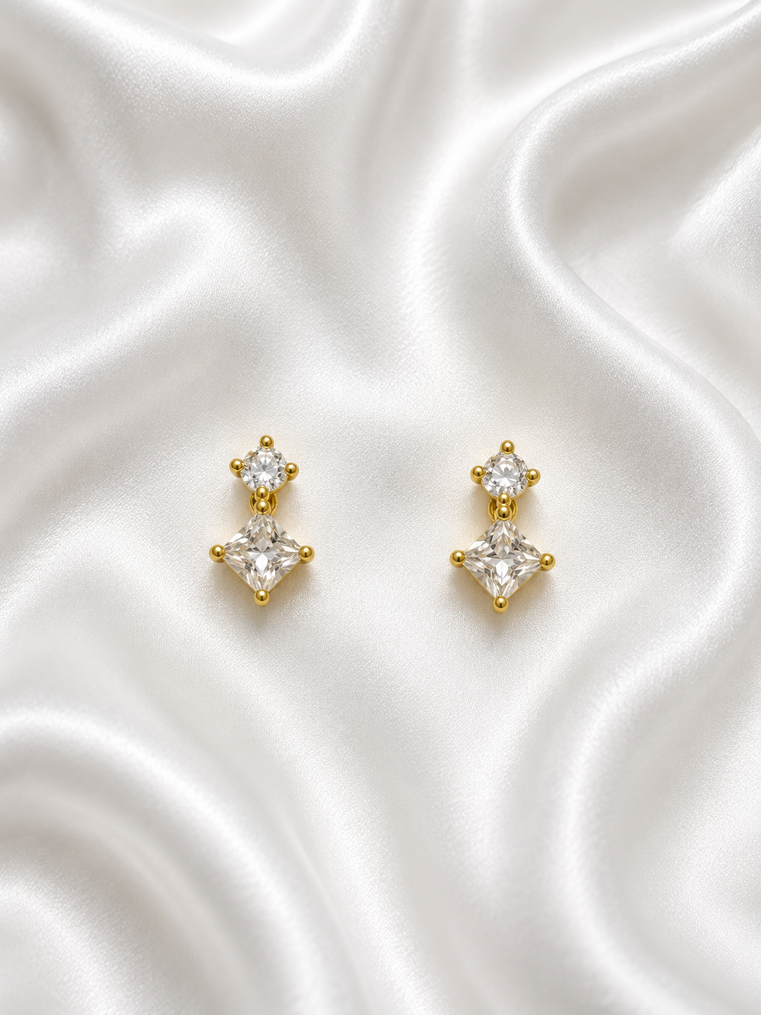 Crystal Geometric Ball Back Drop Earrings