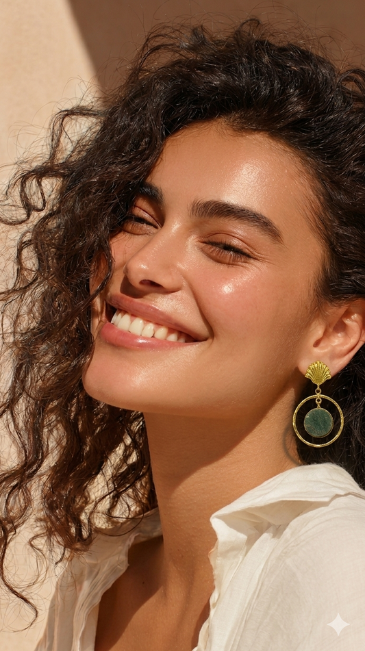 Green Stone Gold Hoop Earrings