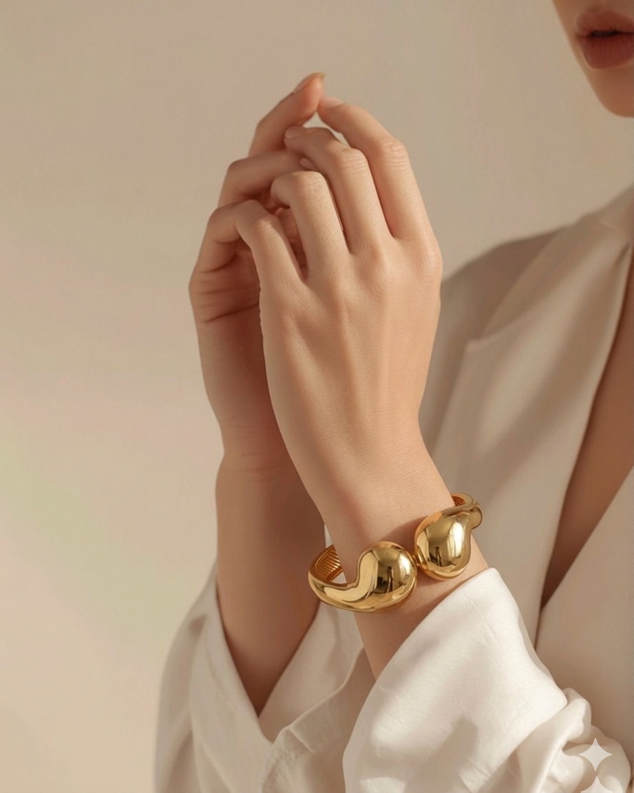 Duo Drop Gold Cuff Bangle