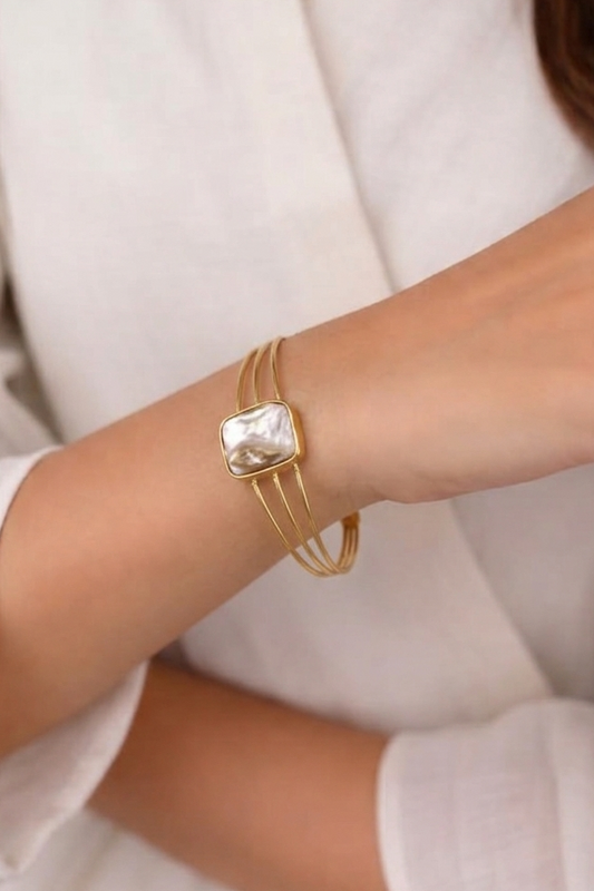 Mother of Pearl Gold Cuff Bracelet