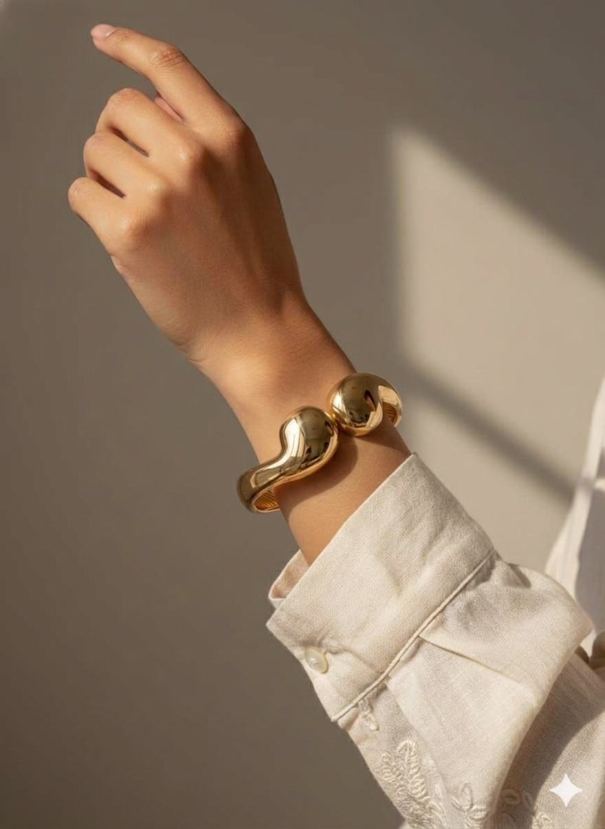 Duo Drop Gold Cuff Bangle