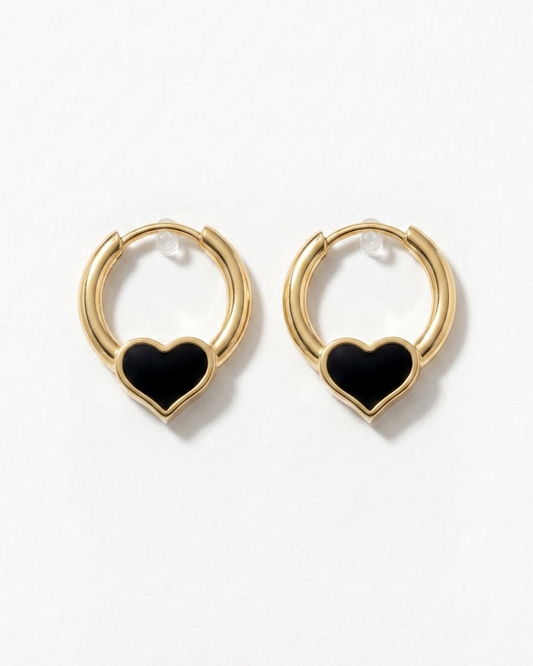 Midnight Heart Hoop Earrings