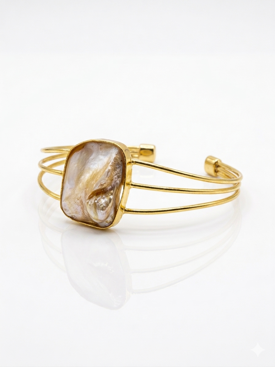 Mother of Pearl Gold Cuff Bracelet