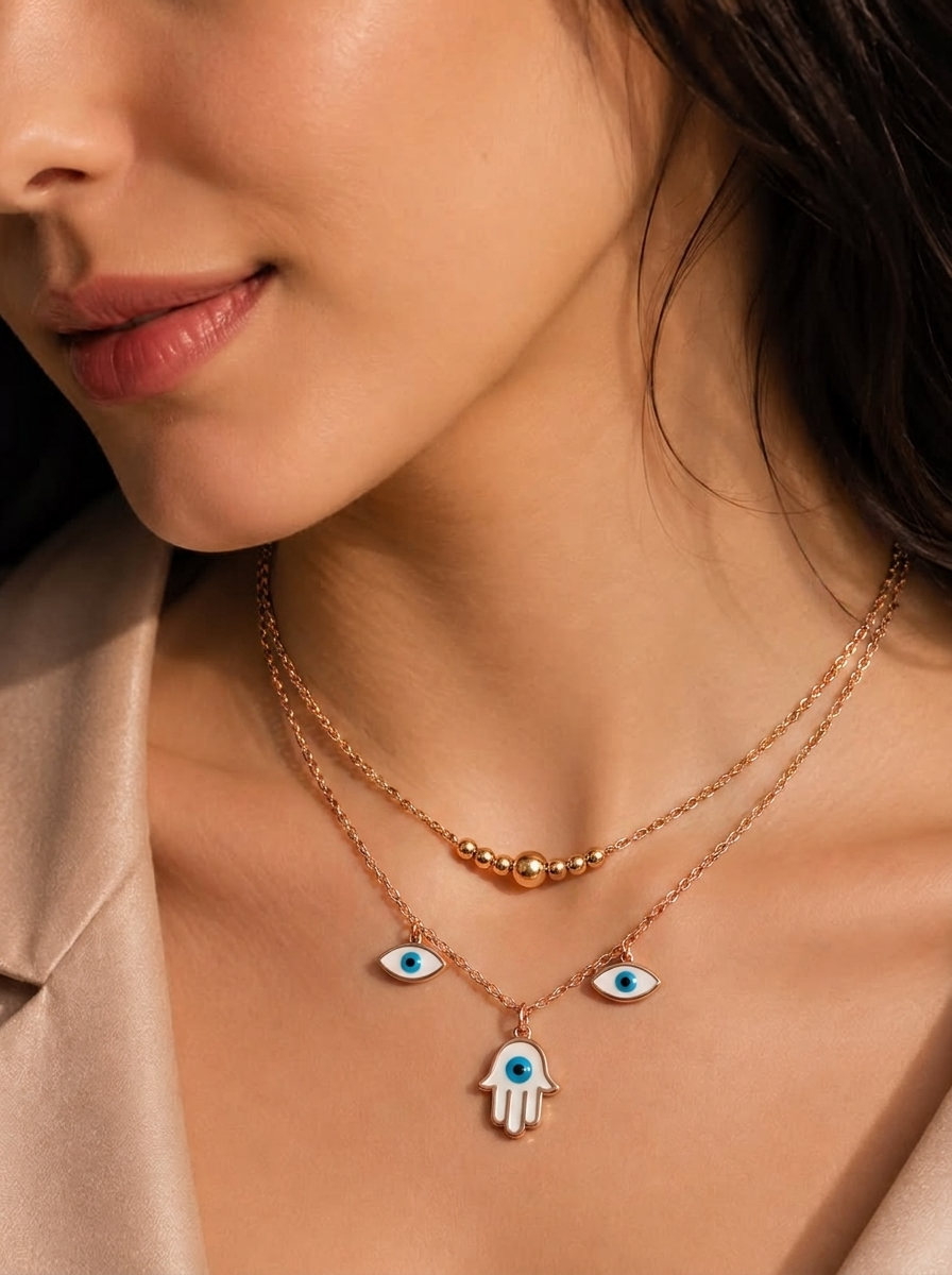 Evil Eye & Hamsa Layered Necklace