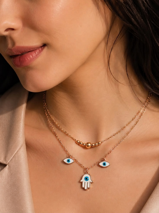 Evil Eye & Hamsa Layered Necklace
