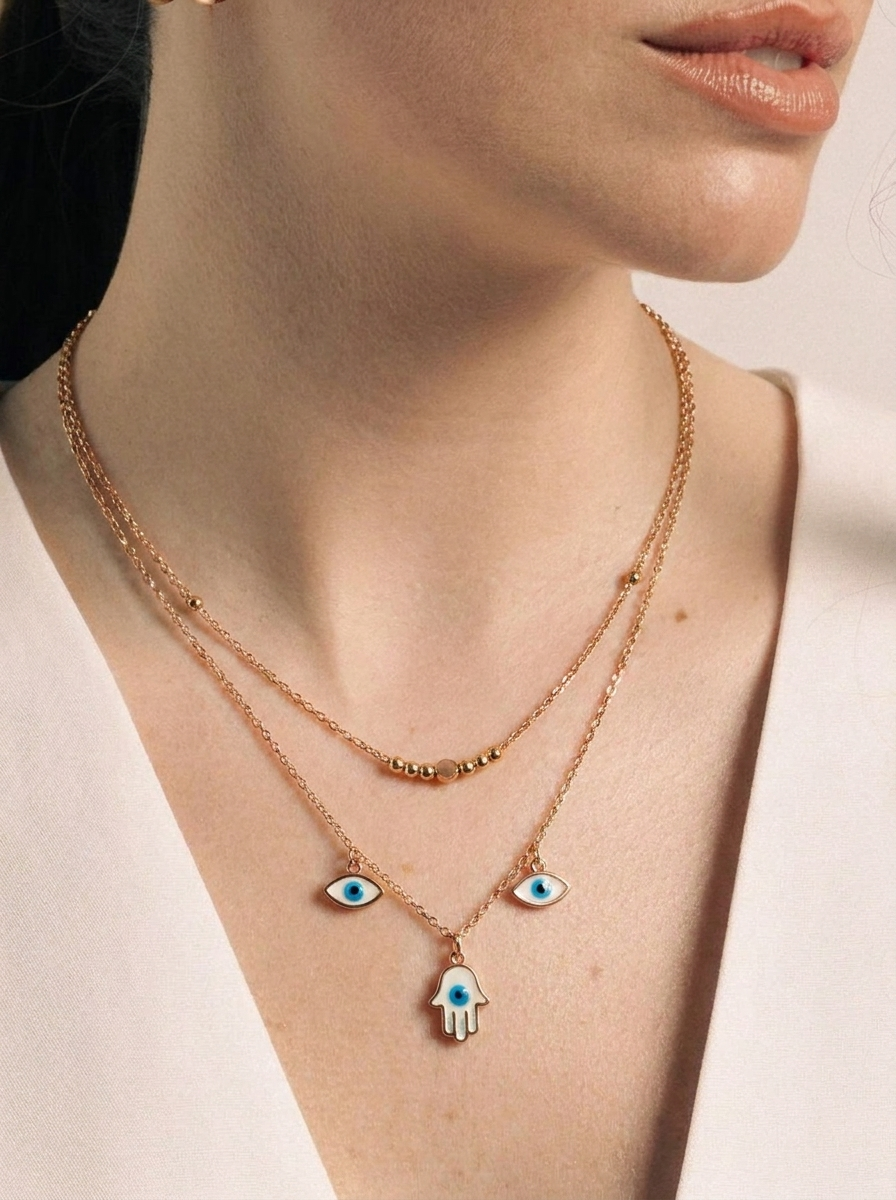 Evil Eye & Hamsa Layered Necklace