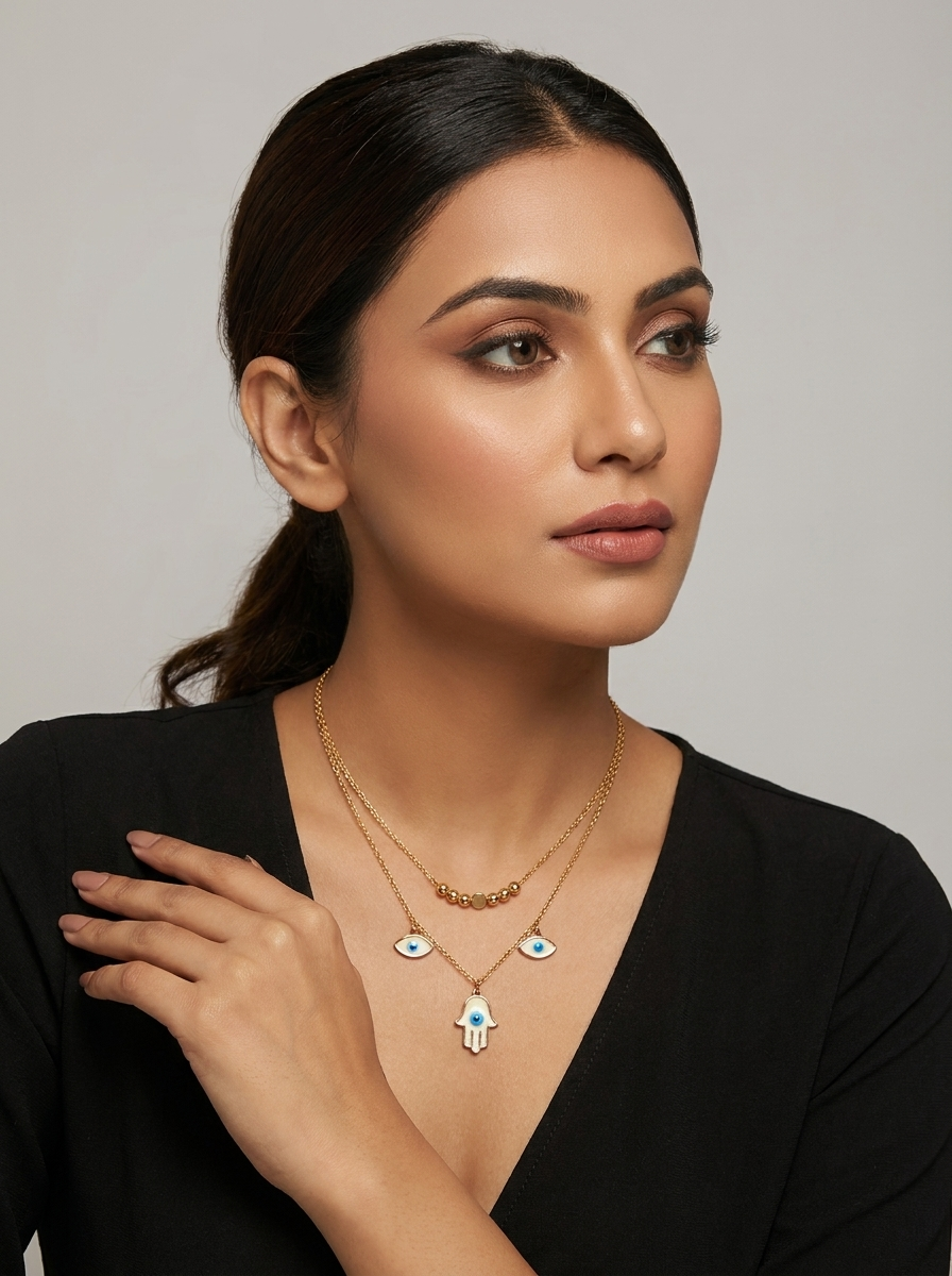 Evil Eye & Hamsa Layered Necklace