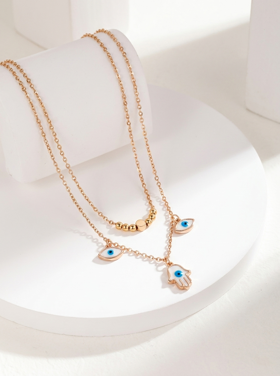 Evil Eye & Hamsa Layered Necklace