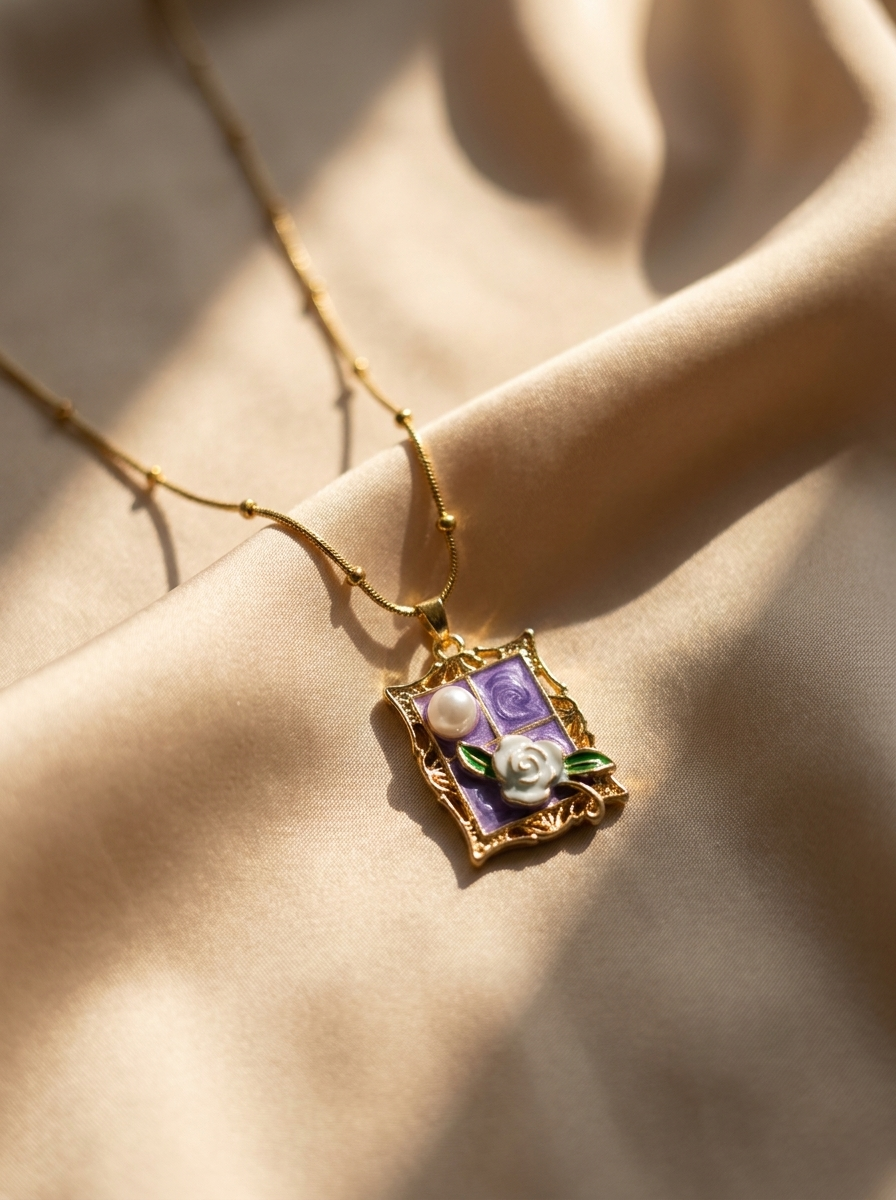 Floral Frame Pendant Necklace