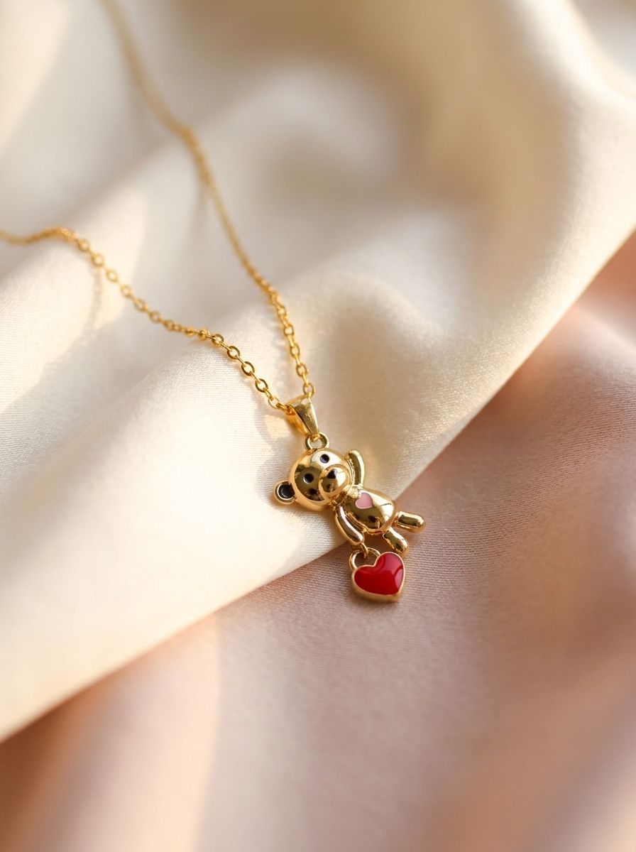 Teddy Bear Heart Pendant Necklace