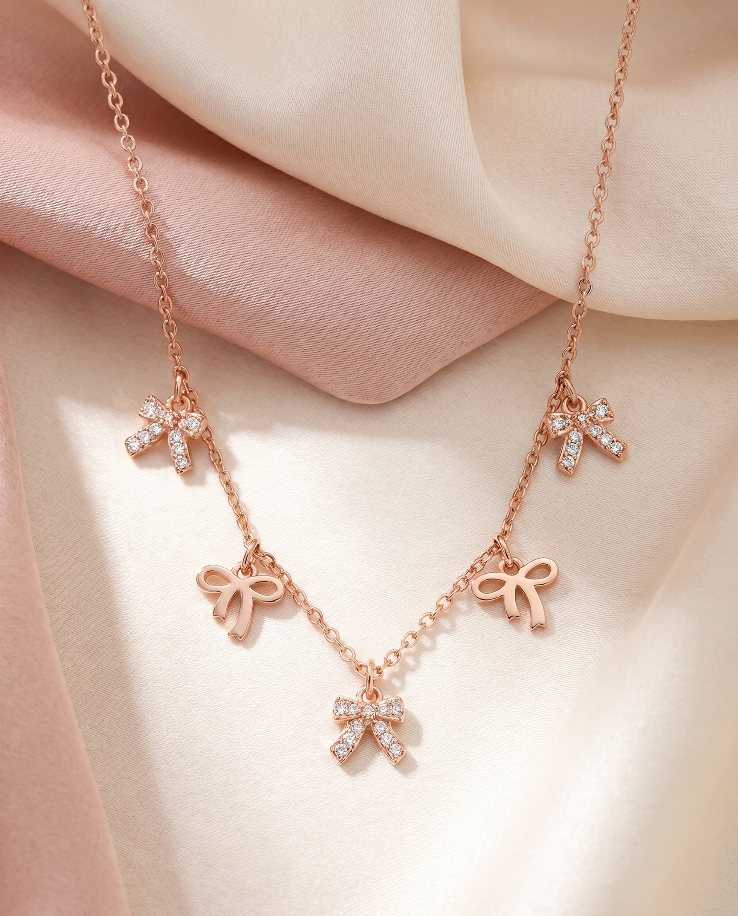 Crystal Bow Charm Necklace