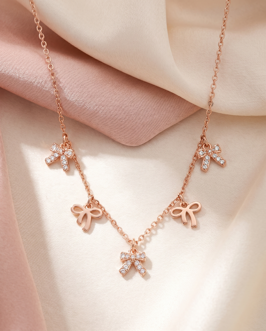 Crystal Bow Charm Necklace
