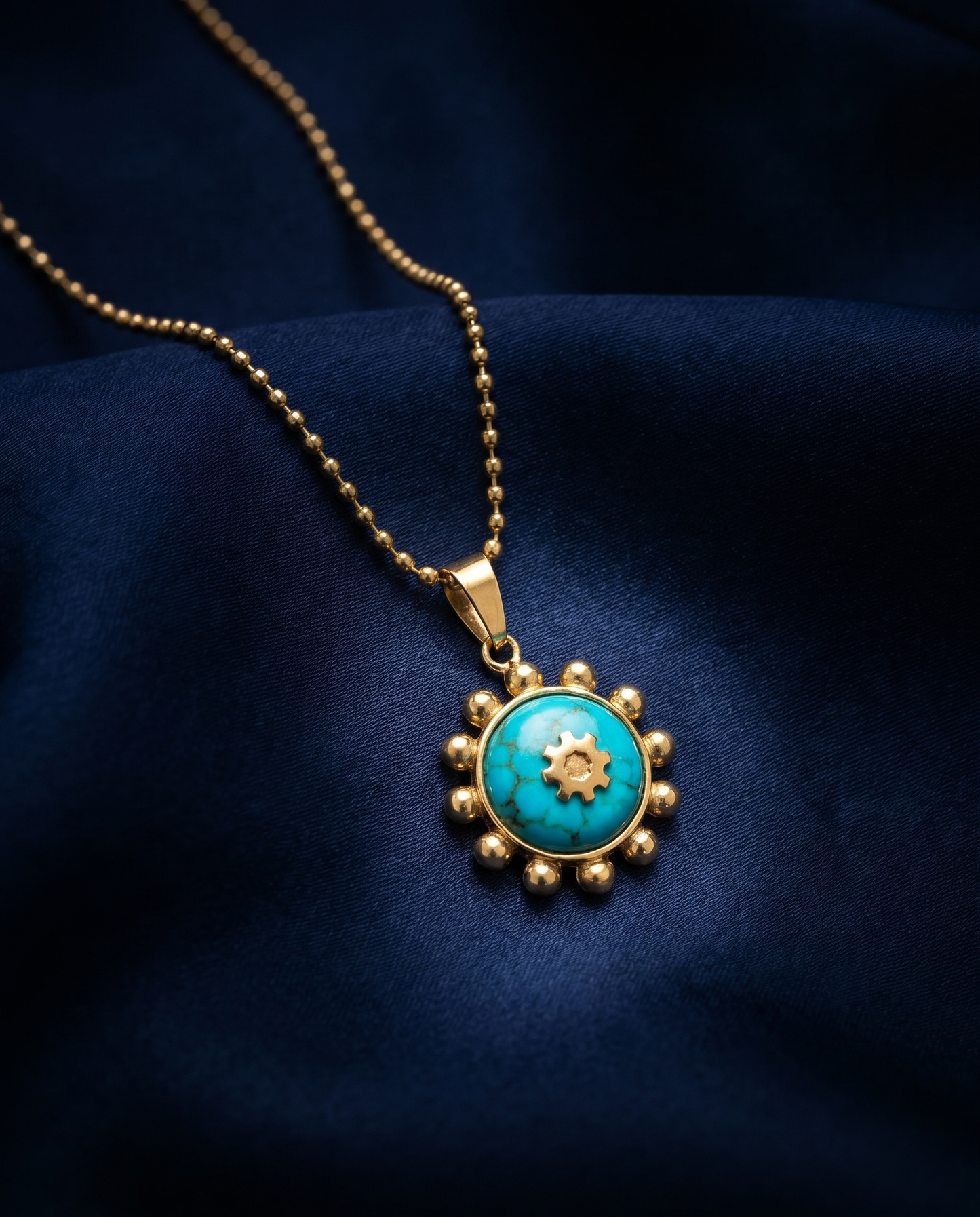 Turquoise Sunburst Charm Necklace