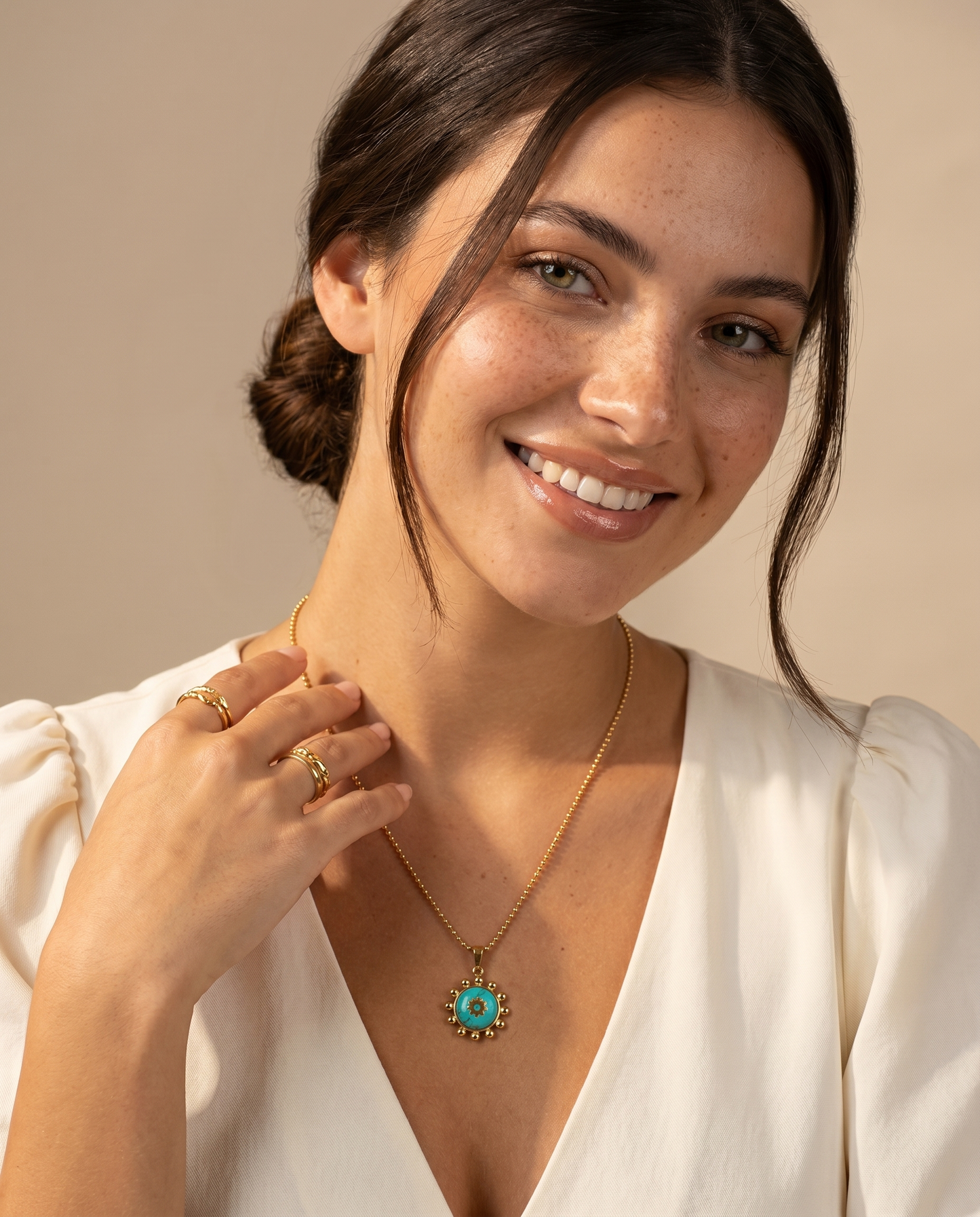 Turquoise Sunburst Charm Necklace