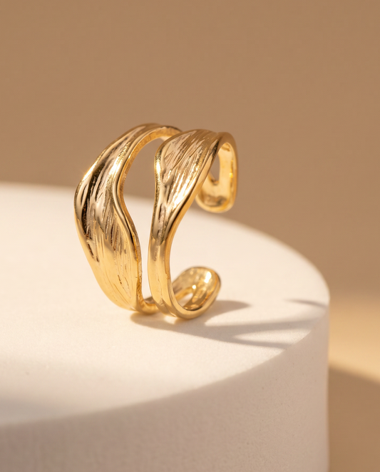 Golden Wave Adjustable Statement Ring